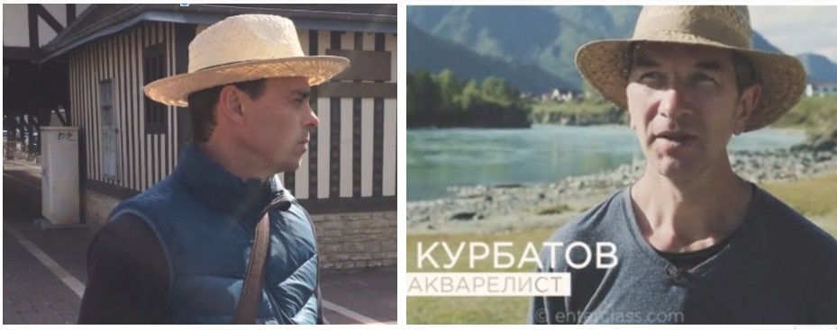 Сергей Курбатов и Давид Шован в соломенных шляпах