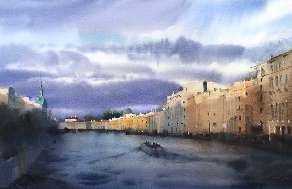 Сергей Курбатов, акварель, набережная реки Мойки