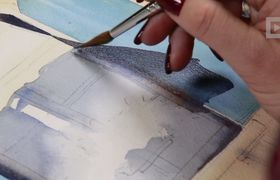 Процесс работы. Акварель. Окно в цветах. Автор Надя Лойтлофф